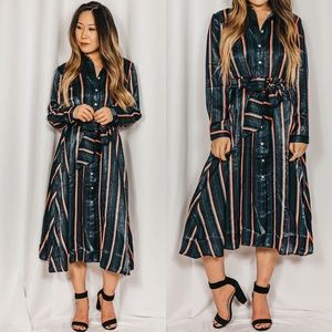 NEW // Multi Striped Button Down Midi Dress - Teal